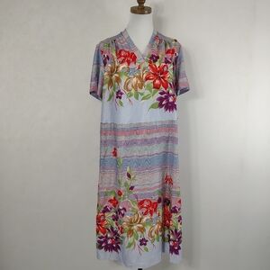Vintage 70s Ms Claires Purple Floral Plus Size Midi Dress Summer